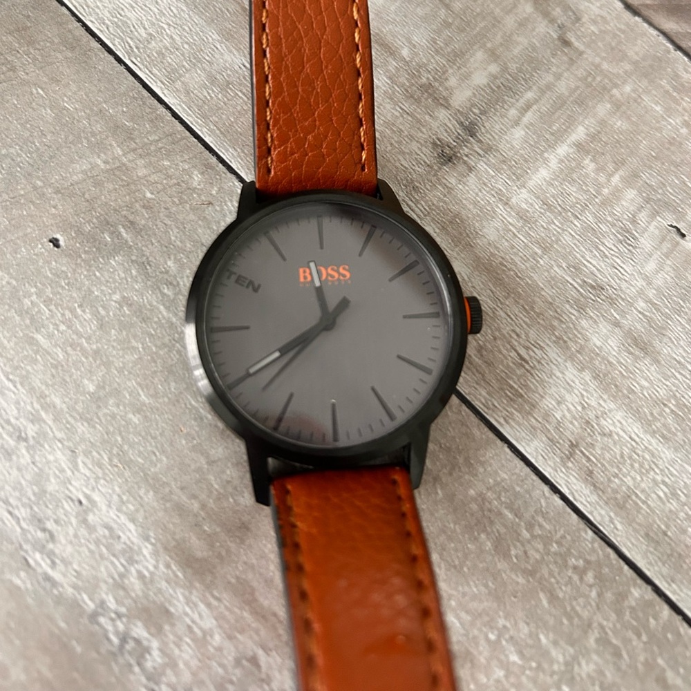 Boss Black Dial with Tan Leather Strap Watch